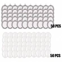 5/10/50 Sets Oval Pendant Trays With Glass Semi-Precious Stones, Suitable For Wedding Bride Bouquet Pendant Necklace Jewelry Making, Size 25x18mm - 18x25mm Oval - View 7
