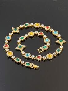 European And American Luxury Colorful Multi-Element Four-Pointed Star Necklace And Bracelet Set, Vintage Rhinestone Studded Jewelry For Women And Men, Versatile For Parties - Jewelry Set - View 6