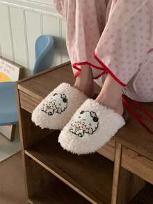 XIXITIAO Cute Cartoon Silent Couple Slippers For Men & Women, Soft Fluffy Lamb Design, Lightweight Fuzzy Home Shoes For Autumn Winter - White - View 8