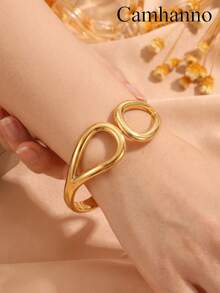 Camhanno 1pc Women's Geometric Double Circle Spring Bracelet - Stainless Steel With 18K Gold Plated , Simple And Premium Everyday Accessory - Multicolor - View 2