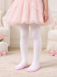 3 Pairs Baby Girl Color Block Non-Slip Bottom Tights, Soft Knitted White Base Tights, Full Foot Tights For Infants, Suitable For Daily Wear - Multicolor - View 8