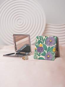1PC British Country Style Portable Vanity Mirror, Foldable Lightweight Ultra-Thin Convenient Hand Mirror, PU Leather, Suitable For Multiple Scenarios And All People, Foldable Small Square Mirror, Pocket Mirror, Fresh Floral Printed Pattern Design, Exquisite Handheld 180° Flip Cover Multi-Function Mini Mirror, Compact Mirror, Mirrors For Daily Use And Festivals - Multicolor - View 2