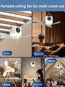 1pc Outdoor Portable Hanging Fan With LED Light, Remote Control Rechargeable Camping Ceiling Fan, 4 Adjustable Wind Speeds, Soft Quiet Blades, Suitable For Camping, RV, Bedroom Tent Light Fan - Multifunctional Outdoor Ceiling Fan Light - View 8