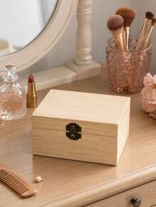 1pc Natural Wooden Storage Box With Vintage Metal Clasp, Multi-Functional Wooden Jewelry And Accessories Organizer, Suitable For Desktop Home Decor Gift Packaging - Multicolor - View 3