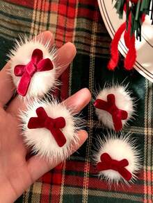 10pcs Red Bow Hair Clips Christmas Plush Hair Clips Fringe Clips Side Clips Sweet Alligator Hair Clips - Multicolor - View 4