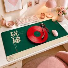 Retro Turntable Red Vinyl Record Extended Mouse Pad, Green Chinese Music Poster Graphic Large Desk Mat, Non-Slip Stitched Edge Smooth Cloth & Natural Rubber For Office Gaming Home Workspace, 3 Sizes Available - View 2