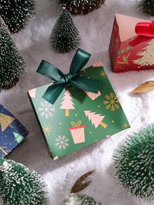 10pcs/Set Christmas Gold Foil Square Gift Box/Creative Candy Gift Box - High-End Printed Christmas Tree Gift Box - View 2
