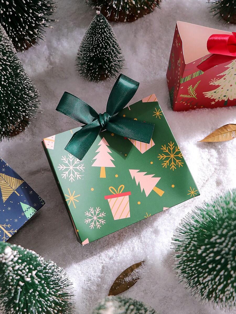 10pcs/Set Christmas Gold Foil Square Gift Box/Creative Candy Gift Box - High-End Printed Christmas Tree Gift Box