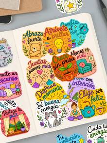 50Pcs Spanish Motivational Quote Stickers, Colorful Inspirational Positive Saying Decals, Aesthetic Waterproof Vinyl Stickers For Junk Journal, Scrapbook, Water Bottle, Laptop & DIY Craft Decor - Multicolor - View 4