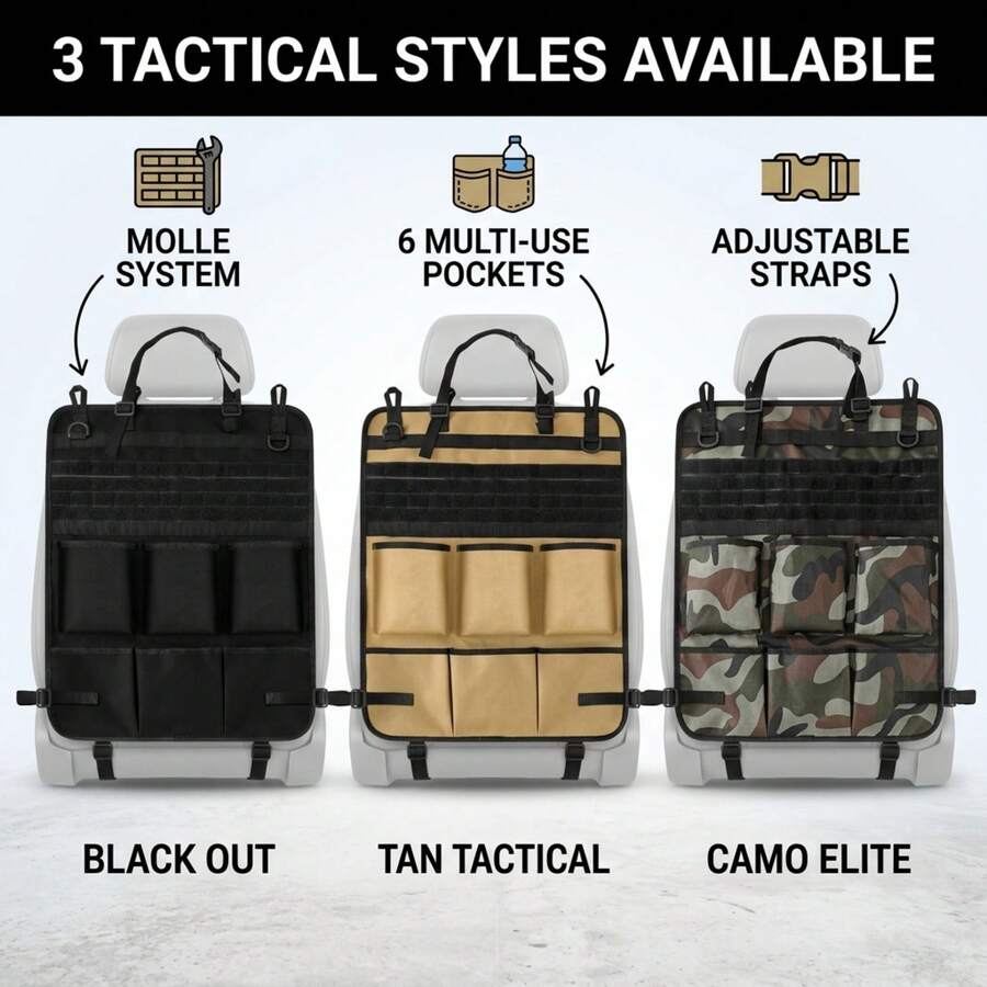 1pc Car Seat Back Storage Bag, Tactical MOLLE Webbing Multi-Layer Pockets, Thickened 600D Oxford Fabric, Wear-Resistant And Scratch-Resistant, Adjustable Straps With Quick-Release Buckles, Handle Design, Universal Fit For Car Models, Suitable For Self-Driving Enthusiasts And Car Owners, Hang On Seat Back To Store Water Bottles, Tools And Miscellaneous Items, Outdoor Travel Car Interior Storage Organizer Bag - Car Seat Cover - View 1
