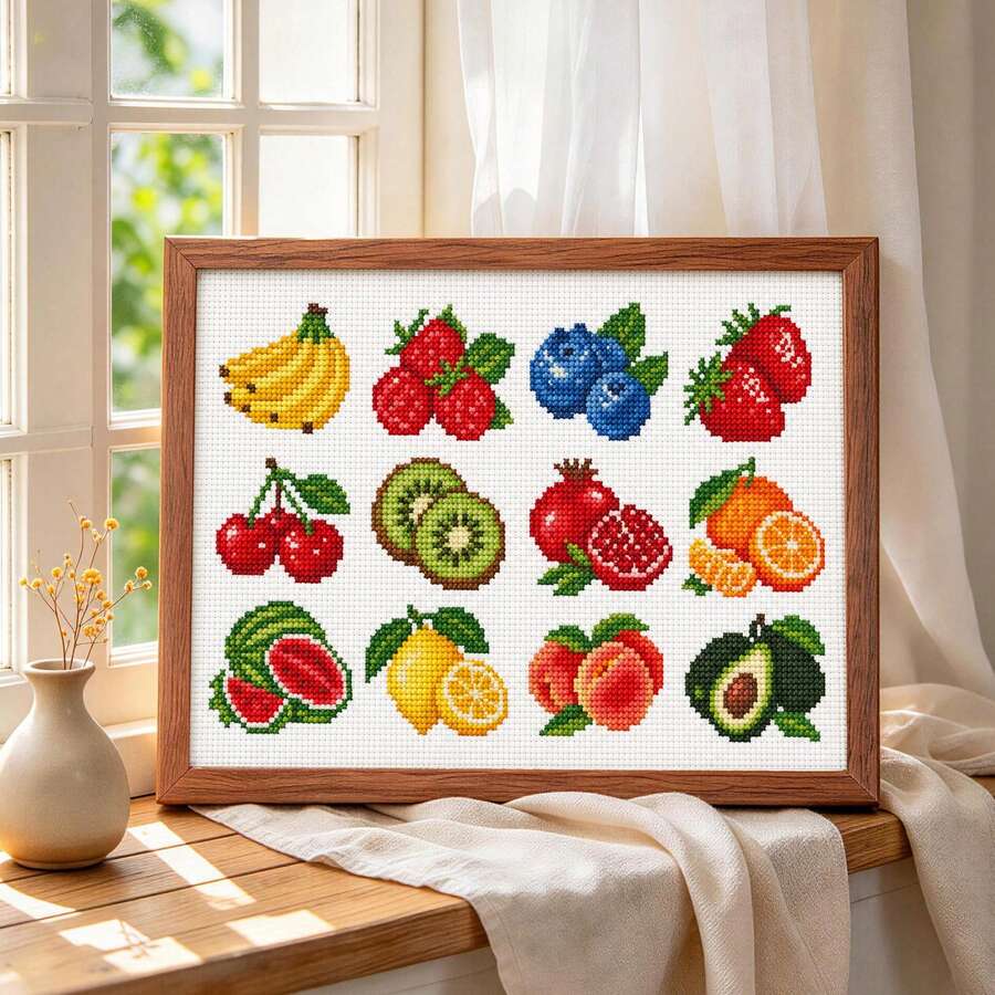 طقم تطريز الفاكهة الطازجة 11CT خيط 3-خيوط 52x36 سم [20.5x14.2 بوصة] نمط مطبوع قطع مجاني DIY تخفيف الضغط حرفة يدوية