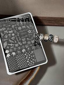 1pc 15X10cm Vintage Polka Dot Flower Mixed Design Nail Stamping Plate, Butterfly Flower Star Musical Note Heart Dot Nail Image Template, Reusable Nail Art Stencil For DIY Manicure - Multicolor - View 4