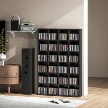 CD Storage Unit With Adjustable Shelves, 89 X 130.5, Black - Black + Engineered Wood - View 1