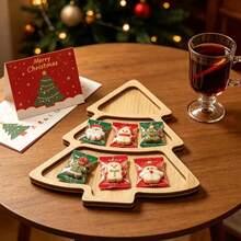 1pc Christmas Tree Shaped Divided Tray, Holiday Snack & Candy Platter, Nordic Style Wooden Dried Fruit Storage Dish, Home Gathering Tabletop Organizer, Christmas Table Decor - Multicolor - View 2