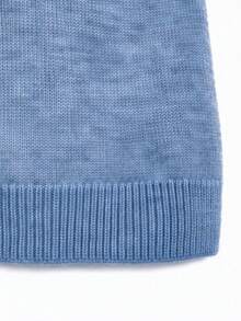 Women's Wool Blend Soft Knit Short Sleeve Top, Loose Fit, 15% Wool Content, Basic Round Neck Solid Color Half Sleeve Lightweight Knit Sweater, Quiet Luxury Minimalist Commuter Style, Suitable For Office And Business Wear - Dusty Blue - View 10