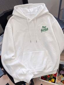 Women's Street Style Long Letter Print Sweatshirt, With Pockets, Knit Fabric, Casual Print - White - View 5