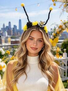 1pc Bee & Flower Antenna Headband, Insect Theme Party Head Hoop, Halloween & Children's Day Stage Performance Headpiece, Cute Plush Antenna Photo Prop - Multicolor - View 9