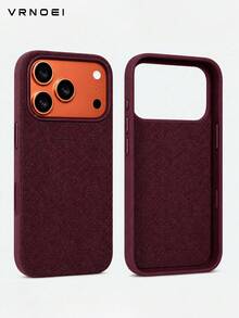 VRNOEI 奢華酒紅色科技編織磁吸手機殼，相容 iPhone 17 Pro 16 15 14 13 17 Pro Max，高品質無線充電磁吸設計，金屬質感按鈕 - 酒紅色 - 查看 11