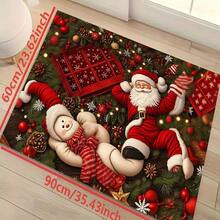 1pc New Christmas Best Seller - Holiday Decoration - Christmas Gift - Santa Claus & Snowman Pattern Floor Mat, Suitable For Living Room, Bedroom, Indoor - Machine Washable - Flannel Material, Soft & Delicate, Skin-Friendly, Pill-Resistant, Easy Care, Odorless - Perfect For Home Decor, Room Decor, Living Room Rug, Bedroom Rug, Bathroom Rug, Kitchen Rug, Area Rug, Hotel Decor - Area Rug, All Season - Multicolor - View 5