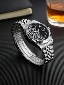 RICECGO A Men's Steel-Strap Watch With A Unique Arabic-Inspired Artistic Dial-Simple Yet Elegant, A Versatile Timepiece For Everyday Business Wear. - Silver - View 5