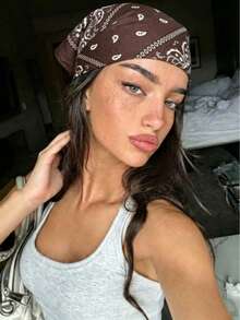 1PC Fashion Paisley Print Novelty Handkerchief Hair Band Denim Bohemian Style Suitable For All Seasons Square Scarf - Coffee - View 4