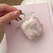 Gray Pink Heart Camo Pattern With Yellow Ring Earphone Case Compatible With AirPods Pro 3/Pro 2/ 4/5/ 3/1/2 Cute Minimalist Protective Cover For Girls - Baby Pink - View 12