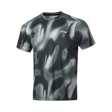 LI-NING Quick Dry Reflective Sports T-shirt ATSW137, Men's Summer Breathable Workout & Running Top - 黑滿底印 - 查看 1