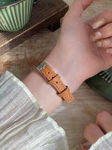 1件女款棕色石英手錶，可調節PU錶帶，金色錶盤，極簡刻度，適合日常配戴與辦公場合 - 咖啡棕 - 查看 5