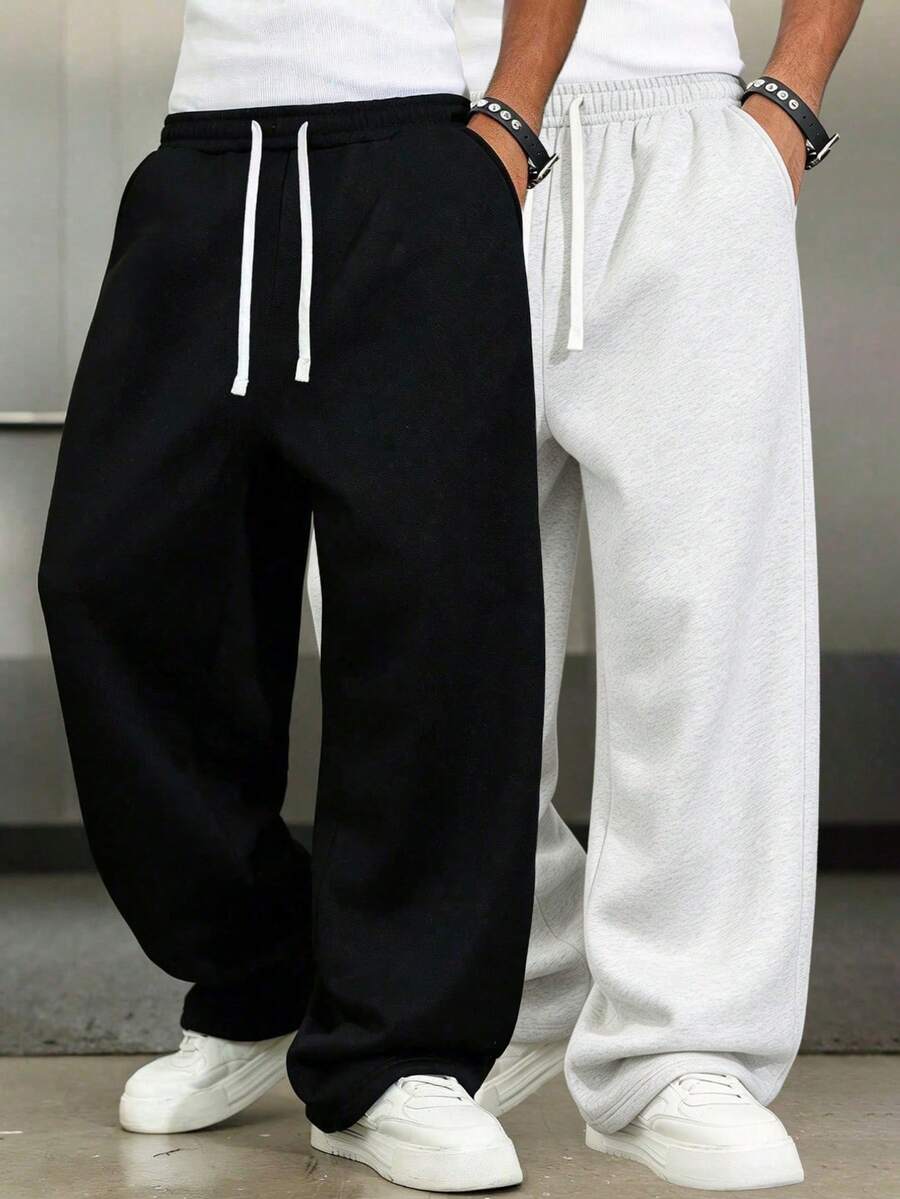 Men's Casual Sports Pants, New Straight Leg Drawstring Casual Pants, Suitable For All Seasons, Best Gift Choice For Husband/Boyfriend In Autumn And Winter - Black - View 1