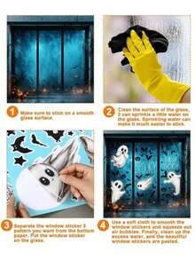 1/2/6pcs Halloween Ghost Static Window Stickers - Includes White Ghost, Black Bat, Pumpkin, Star, Spider Web And Spooky Text Patterns; Suitable For Windows, Mirrors, Door Decoration; Perfect For Adults, Visitors, Haunted House, Halloween "Trick Or Treat" Events And Party Decoration. - Multicolor - View 8