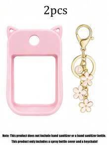 2pcs/1pc/Set (30ml) Hand Sanitizer Spray Protective Cover, 26 Flower & Letter Pearl Decor Spray Bottle Charm, Silicone Mouse Ear Shaped Spray Bottle Anti-Fall Protective Case, Perfume Bottle, Travel Bottles - Pink - View 5