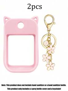 2pcs/1pc/Set (30ml) Hand Sanitizer Spray Protective Cover, 26 Flower & Letter Pearl Decor Spray Bottle Charm, Silicone Mouse Ear Shaped Spray Bottle Anti-Fall Protective Case, Perfume Bottle, Travel Bottles - Pink - View 9