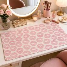 Pink Lip Print Extended Mouse Pad, Soft Pastel Kiss Mark Repeat Pattern Large Desk Mat With Stitched Edge, Smooth Cloth & Natural Rubber For Makeup Vanity Office Gaming Home Workspace, 3 Sizes Available - View 4