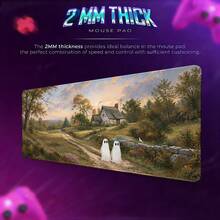 Whimsical Cottage Ghosts Extended Mouse Pad, Autumn Countryside Farmhouse Landscape Large Desk Mat With Non-Slip Base, Smooth Cloth & Natural Rubber For Office Gaming Home Study Workspace, 3 Sizes Available - View 2