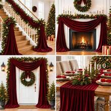 1pc, Red, Green. High-Quality Velvet Christmas Decorative Table Runner, 50*500cm Christmas Tree Decorative Cloth, Fireplace Decorative Backdrop, Stair Railing Decoration, Christmas Home Decor - Multicolor - View 3