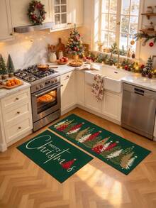 1/2pcs Merry Christmas Kitchen Decor Rug, Christmas Tree Pattern, Winter Kitchen Rug And Mat, Non-Slip Washable Absorbent Kitchen Accessories Decor Mat, Christmas Holiday Gift! - Multicolor - View 5
