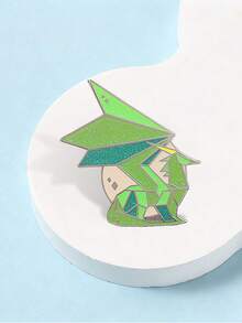 1 Pc Glitter Green Geometric Origami Pterosaur Enamel Pin, Polygon Winged Dinosaur Lapel Brooch For Backpack Jacket Clothing Decoration Gift - Multicolor - View 8