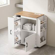 HOMCOM Carrito de Cocina con Ruedas y Estación de Carga, Carro de Cocina Rodante con Armario, Organizador Extraíble, Especiero y Barra de Toallas para Comedor o Salón, 80x40x88 cm, Blanco - Blanco - Ver 9