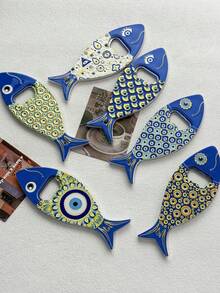Ins Style Fashion Large Fish-Shaped Evil Eye Pattern Gold Foil Embossed Dual-Use Bottle Opener Refrigerator Magnet, Suitable For Home Decor, Daily Use And Holiday Gifts - Fish-shaped - View 2