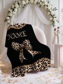 1pc Customized Blanket, Soft Plush Blanket With Customizable Name, Leopard Print & Bow Element, Personalized Name Blanket, Personalized Gift For Family, Customized Memorial Gift For Wife And Husband - Multicolor - View 8