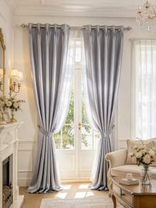 1PC Punched Style Minimalist Silver-Gray Curtain For Bedroom And Balcony Blackout Modern Style Fabric Curtain - Multicolor - View 5