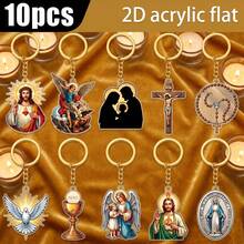 10 móc khóa hình nhân vật tôn giáo Kitô giáo tâm linh cho nữ bằng acrylic phẳng 2D, mẫu ngẫu nhiên Mary, thiên thần, thánh giá, Kinh Thánh, chuỗi hạt mân côi, quà tặng - Nhiều màu - Xem 6