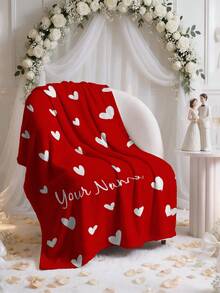 1pc Customized Blanket, Soft Plush Blanket With Customizable Name, Valentine's Day Red Heart Print Design, Personalized Name Blanket, Personalized Gift For Family, Customized Commemorative Gift For Wife And Husband, Very Suitable For Home Use Warm Blanket, Customized Plush Blanket For Wife On Valentine's Day - Multicolor - View 7
