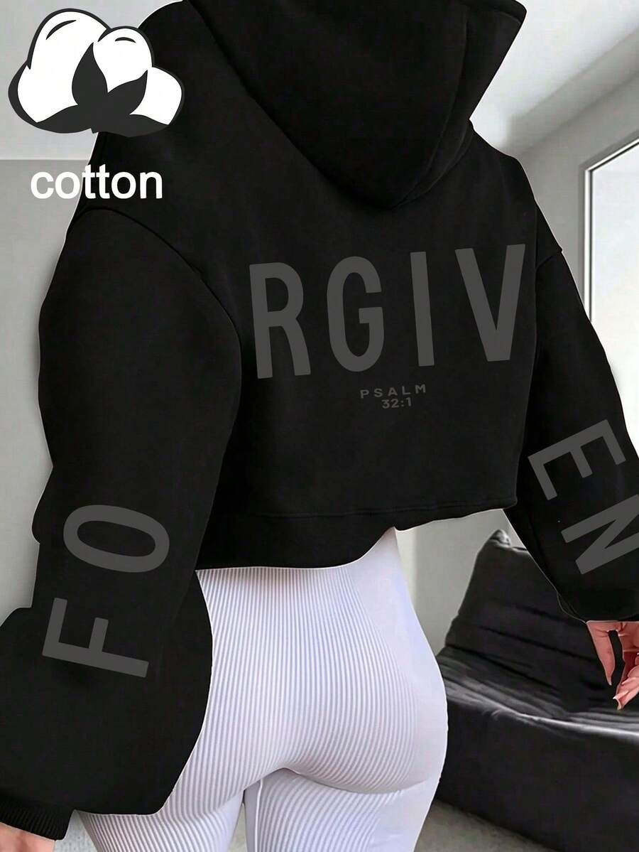 "Forgiven" Themed Graphic Sweatshirt (Christian/Jesus/Prayer Elements) - Women's Long-Sleeve Casual Sweatshirt For Autumn/Winter - Black - View 1