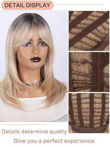 16 Inch Layered Synthetic Wig, Middle Part Bangs, Heat-Resistant Fiber Wig, Suitable For Women's Daily Wear, Halloween, Cosplay, Party, Date, Fashion Hairstyle - Multicolor - View 6