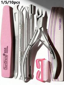Nail Care Set, Nail File 100/180, Nail Buffer Block, Nail Clippers, Nail Scissors, Nail Trimmer, Cuticle Pusher, Nail Tools, Nail Tools, Foot Care & Manicure Tools, Nail Prep Kit, Women Manicure Set (1/5/10pcs) - Nail Care Set - View 1