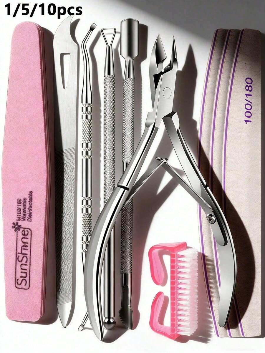 Nail Care Set, Nail File 100/180, Nail Buffer Block, Nail Clippers, Nail Scissors, Nail Trimmer, Cuticle Pusher, Nail Tools, Nail Tools, Foot Care & Manicure Tools, Nail Prep Kit, Women Manicure Set (1/5/10pcs) - Nail Care Set - View 1