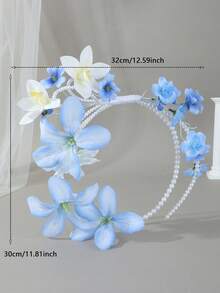 1pc Blue & White Lily Flower Ring Pearl Tassel Bouquet, Elegant Bridal Wedding Ceremony Photography Prop - Baby Blue - View 9