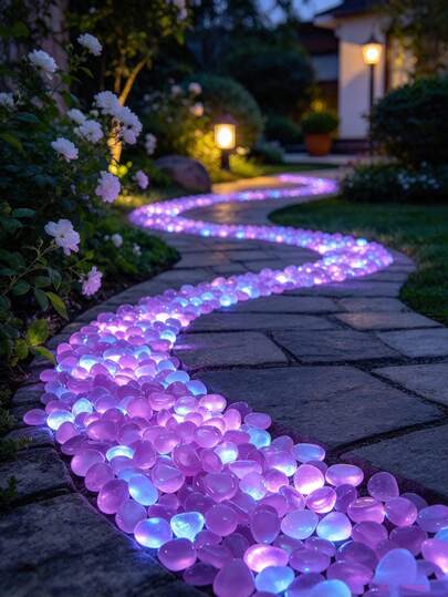 500/400/300/200/100pcs Purple Glowing Plastic Stones, Fluorescent Garden Stones, Night Guidance Glowing Pebbles, Rainbow Fluorescent Stepping Stones, Suitable For Garden, Outdoor Landscape Decoration, Glowing Stones, Fish Tank Aquarium Decoration