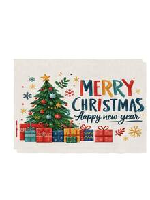 2/4/6 Pcs Christmas Dog Snowman Santa Printed Placemats Festive Polyester Rectangular Heat Resistant Table Mats For Christmas Dining Table Decor - Green - View 7
